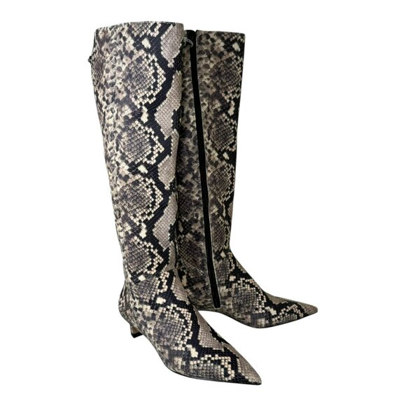 NWT Gianni Bini Gianna Wide Calf Leather Snake Print Kitten Heel Tall Boots7 5M - Picture 8 of 12